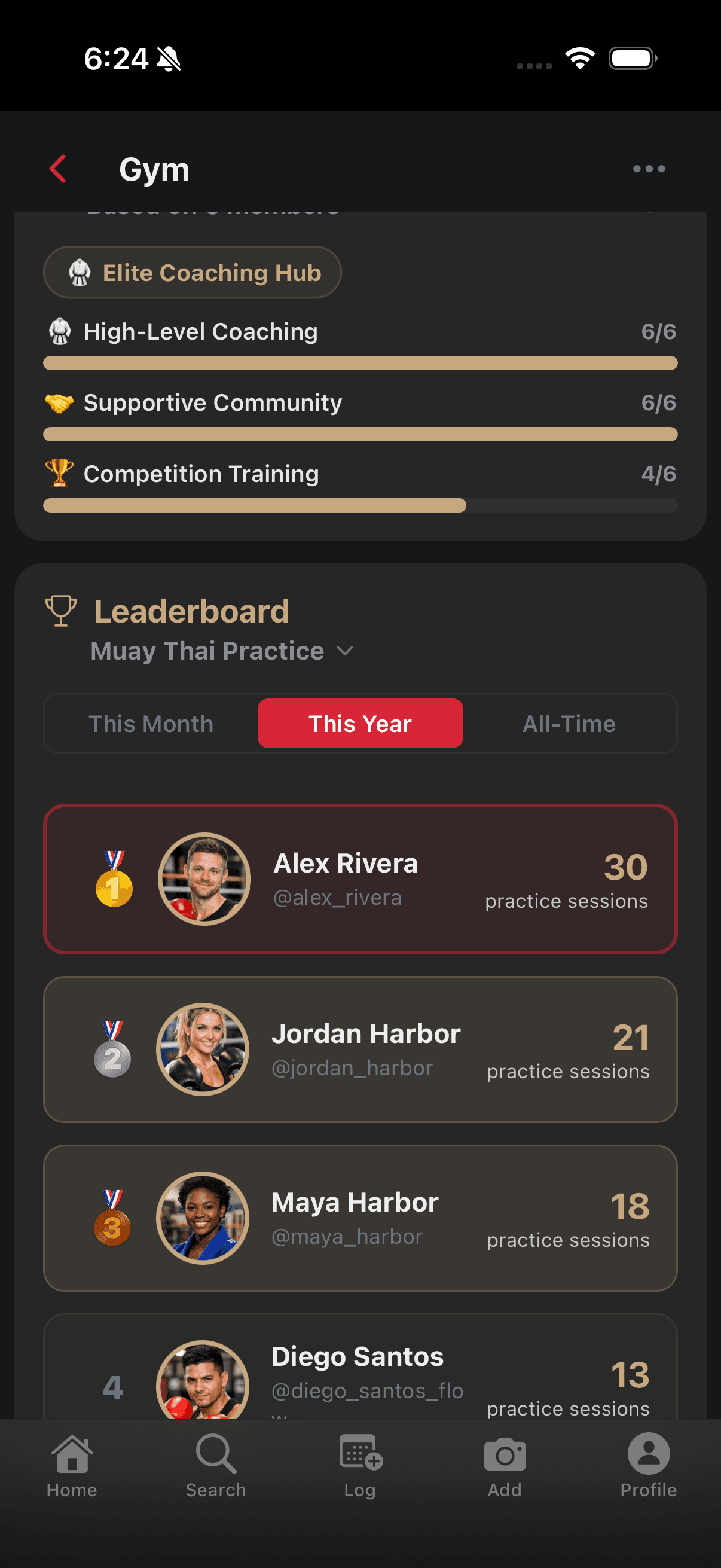 SeventhFlow gym leaderboard showing ranked members