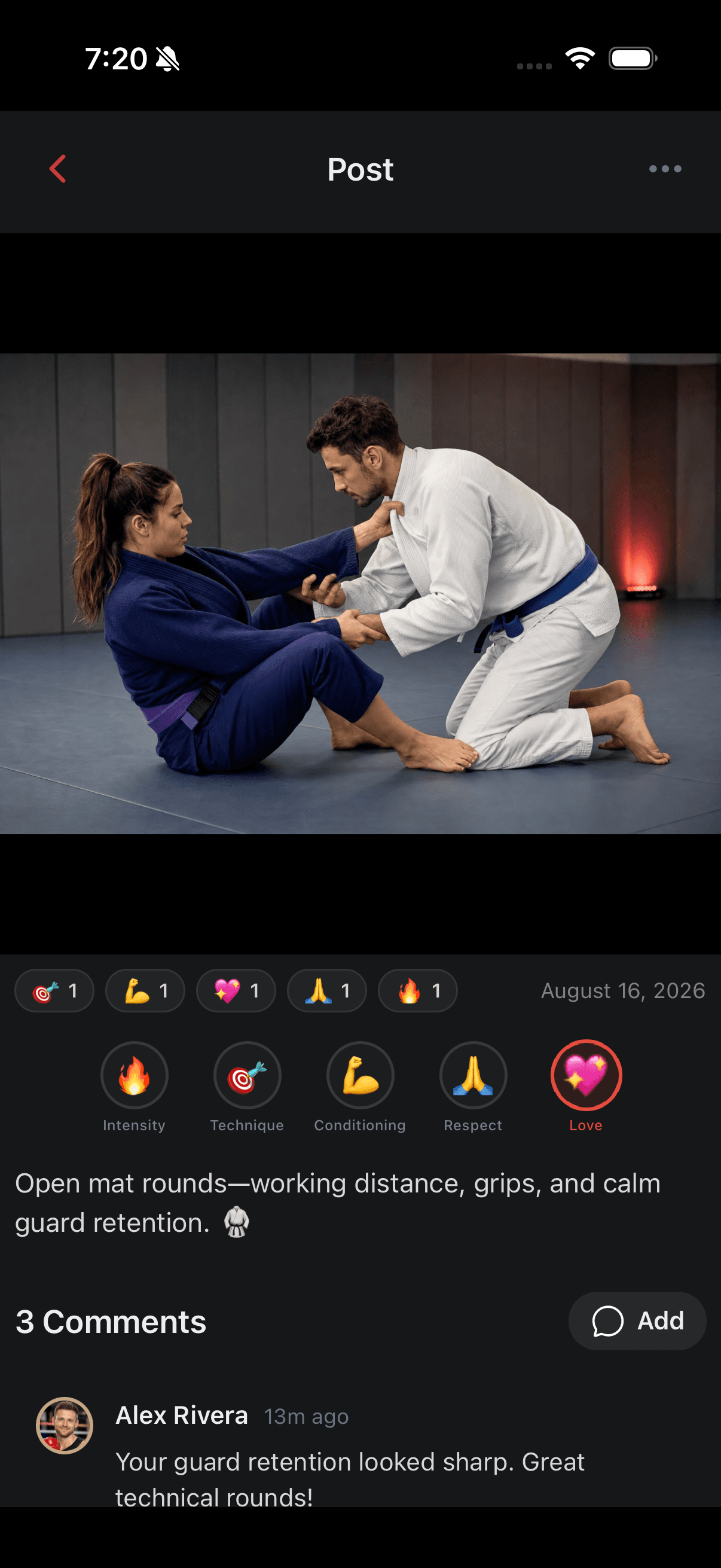 SeventhFlow martial arts media post with reactions and comments